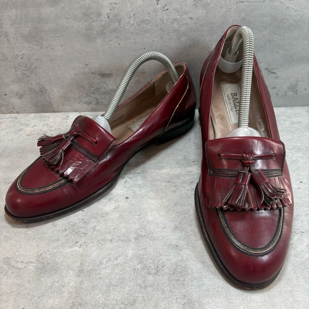 Bally‎ Byron Loafers Brown Burgundy Leather Tassel Kiltie Made In Italy Men's 8D